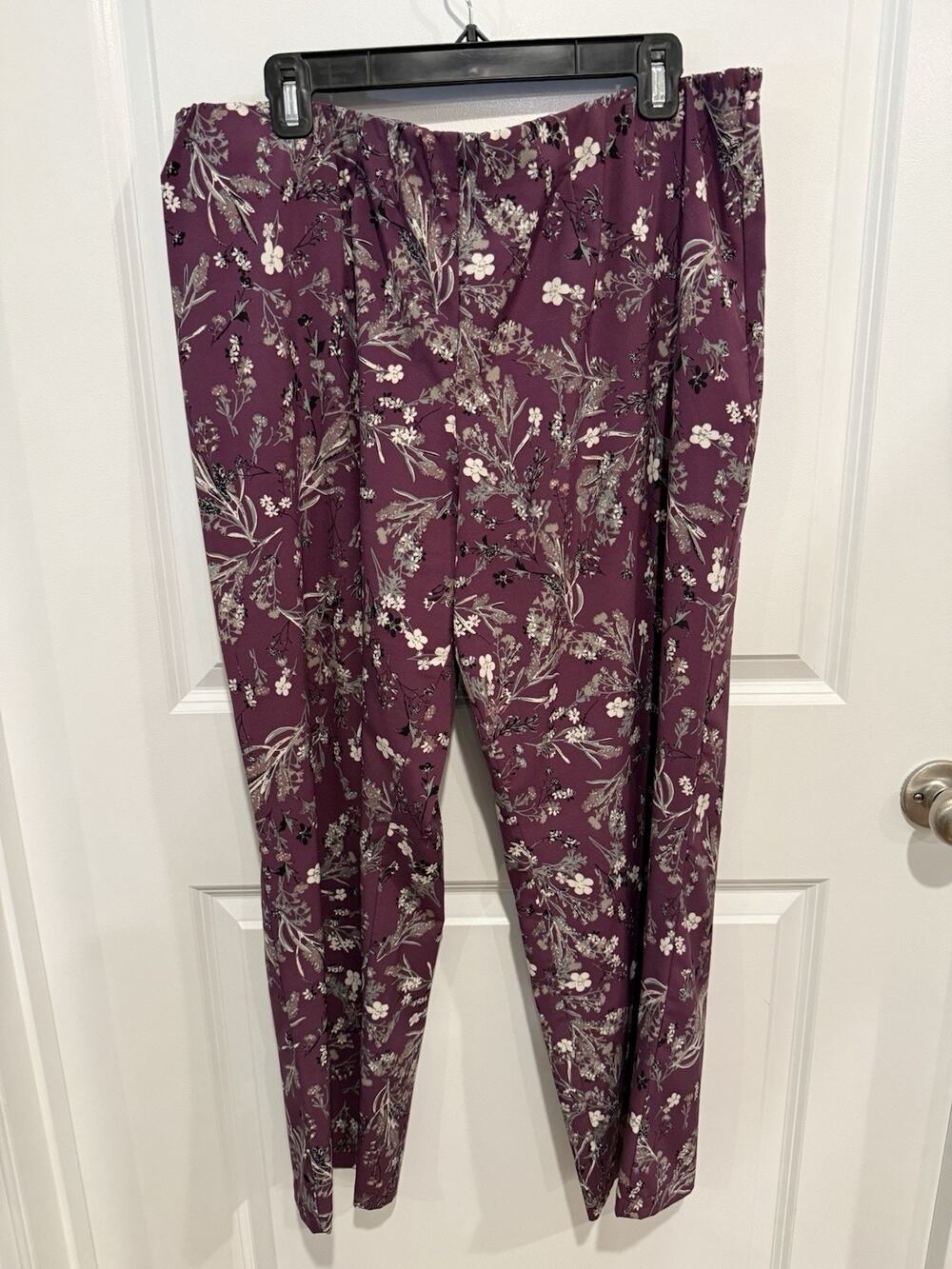 Coldwater Creek Pants Womens Sz 16P Purple Floral Stretchy Knit Flowy Pull On